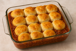 Read more about the article sloppy joe casserole with Buttery Biscuit Topping – Yum!